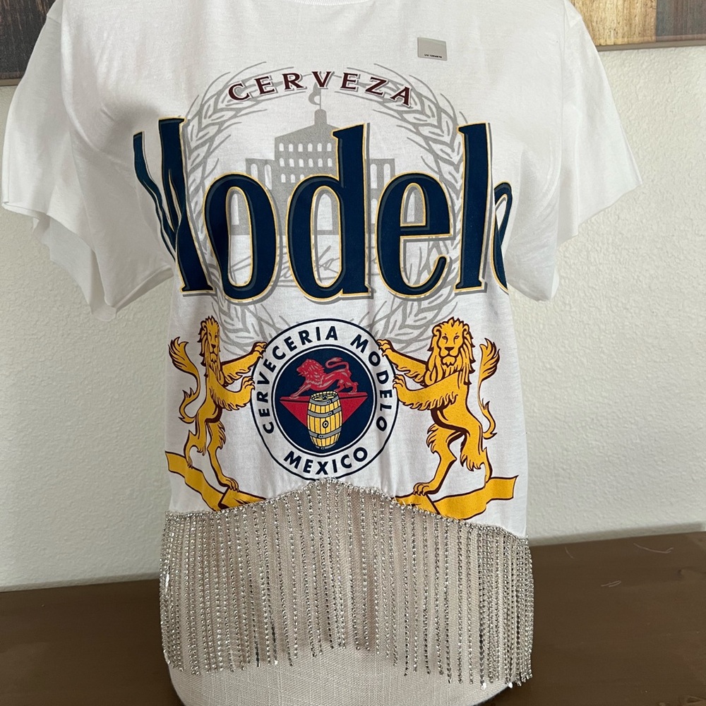 Cerveza Modelo Graphic T-Shirt with Fringe